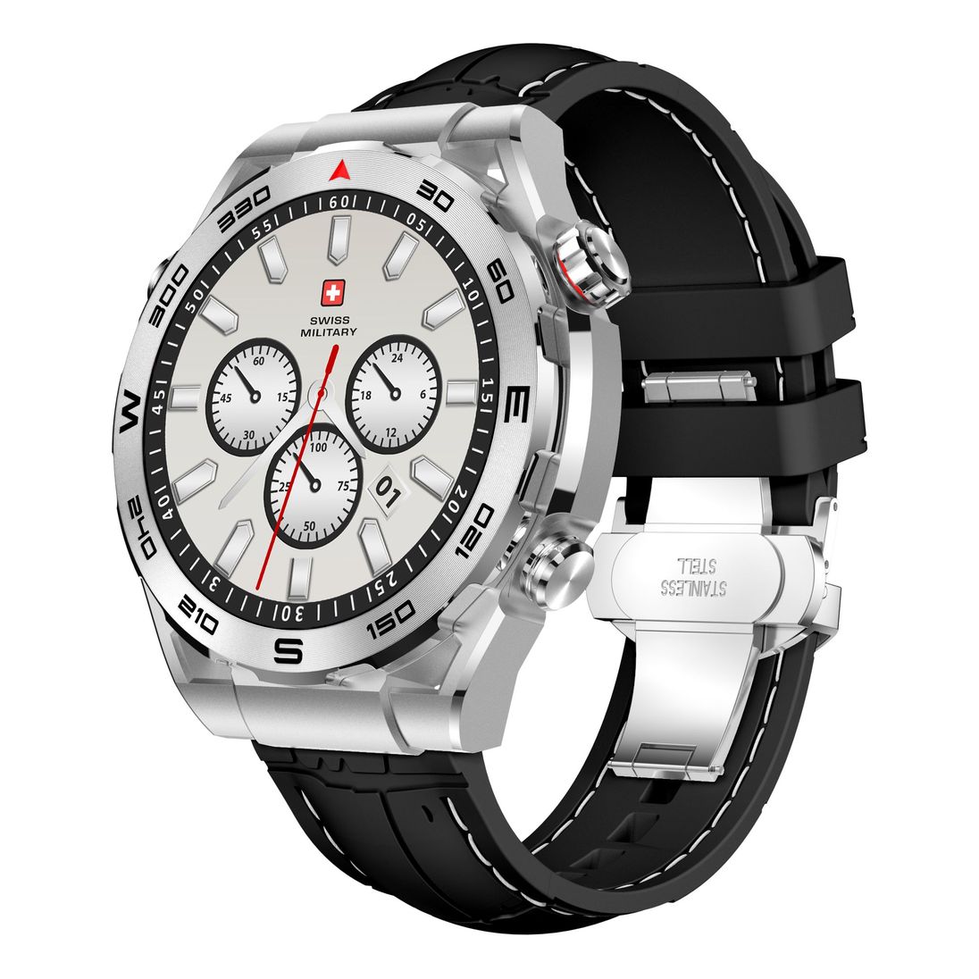 Swiss Military DOM3 Smartwatch - Silver with Black Silicon Strap