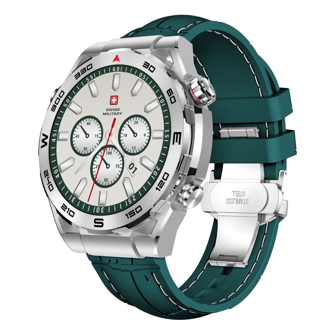 Swiss Military DOM3 Smartwatch - Silver With Green Silicon Strap