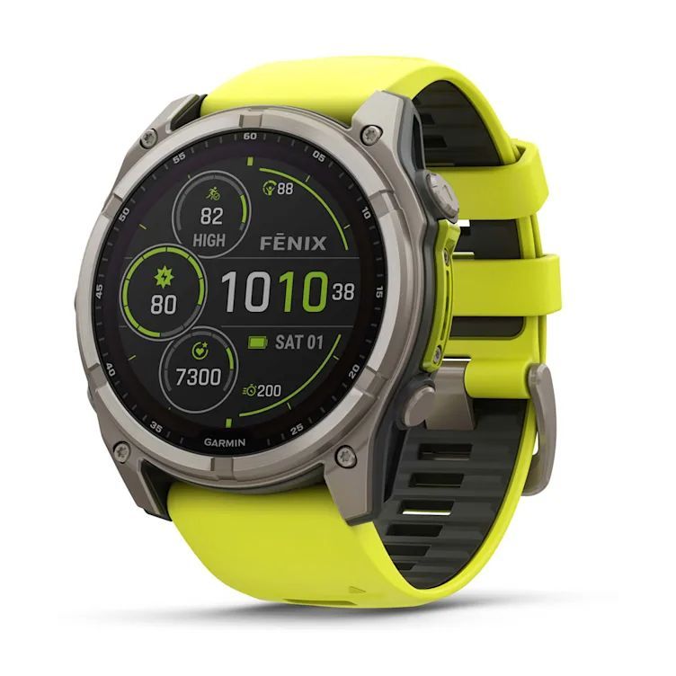 Garmin Fenix 8 51mm Solar Sapphire Titanium Smartwatch - Amp Yellow/Graphite Silicone Band
