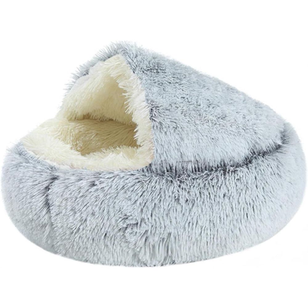 Grizzly Velor Round Plush Grey White Dog Bed Small - 50 x 15cm