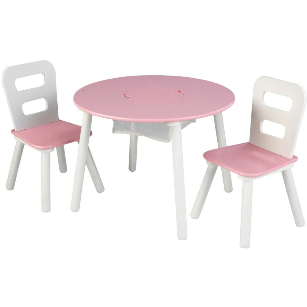 Kidkraft Round Storage Table & Chair Set - White & Pink