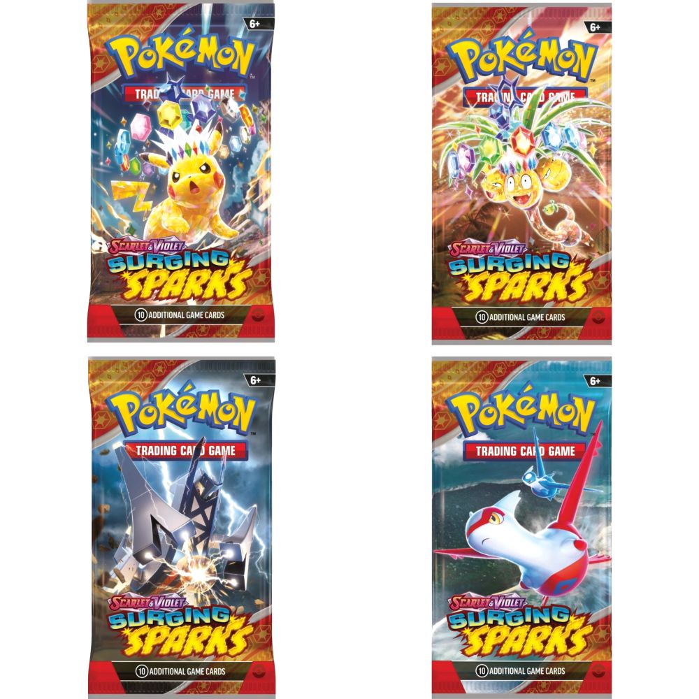 Shop for Pokemon TCG Scarlet & Violet (SV08) Surging Sparks Booster (Assortment- Includes 1) | Virgin Megastore Bahrain Shop for Pokemon TCG Scarlet & Violet (SV08) Surging Sparks Booster (Assortment- Includes 1) | Virgin Megastore Bahrain