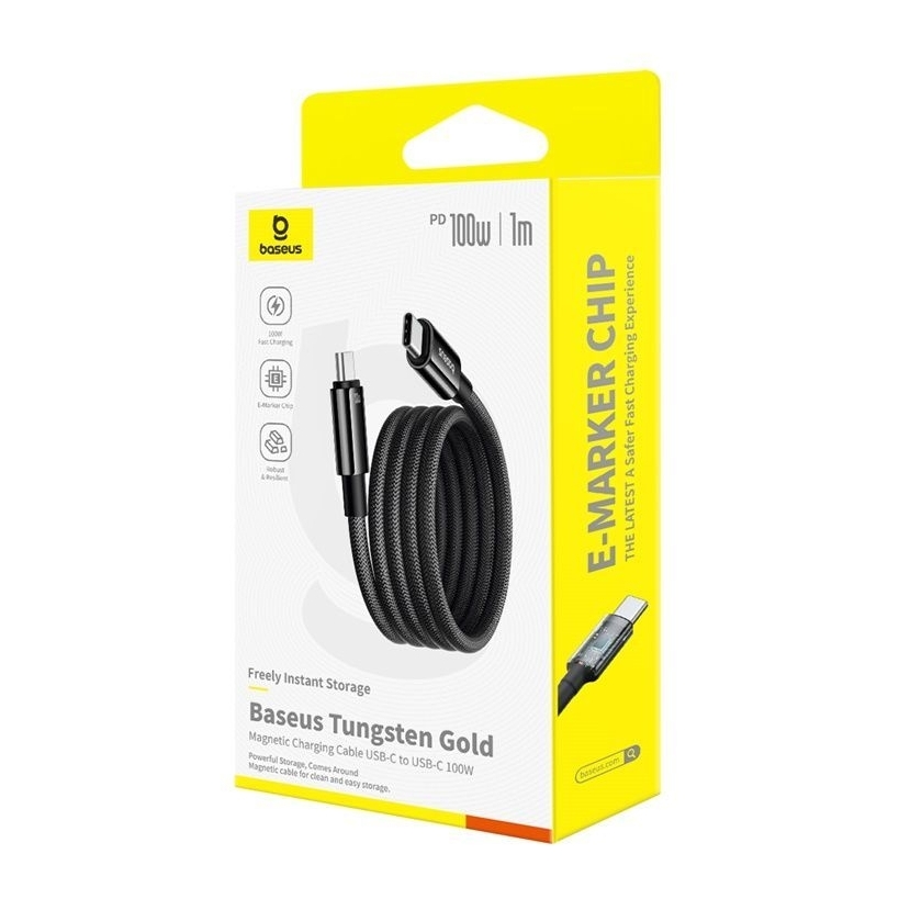 Baseus Tungsten Gold Magnetic Charging Cable USB-C to USB-C 100W 1m - Cluster Black