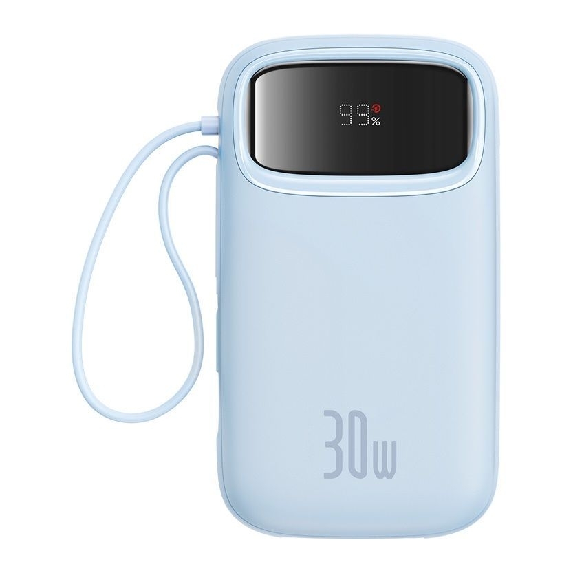 Baseus QPow2 Digital Display Fast-Charging Power Bank with 2 Built-in Type-C Cables 20000mAh 30W - Galaxy Blue