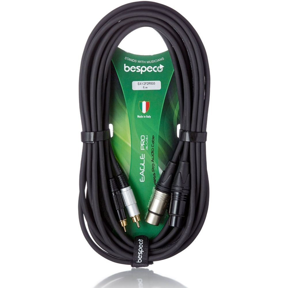 Bespeco Interlink Cable - EAY2X2R500R - 2XLRM To 2RCAM 5M - Black