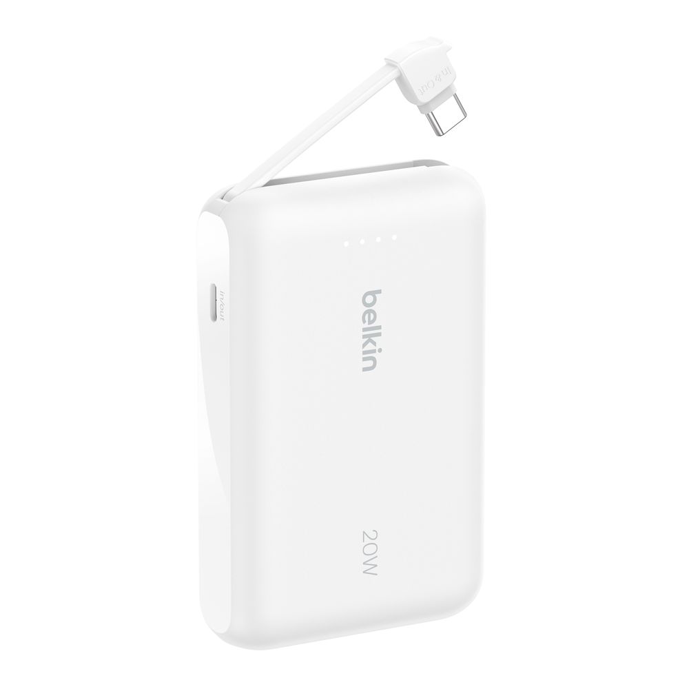 Belkin Power Bank 10000mAh With Intergrated USB-C Cable - White