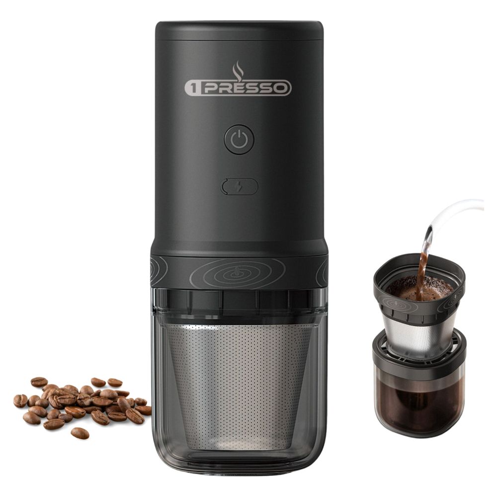 1Presso Portable Electric Grinder And V60 Machine Black