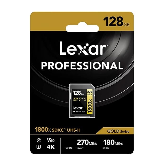Lexar Professional 1800x SDXC UHS-II cards up to 270MB/s read 180MB/s write C10 V60 U3 - 128GB