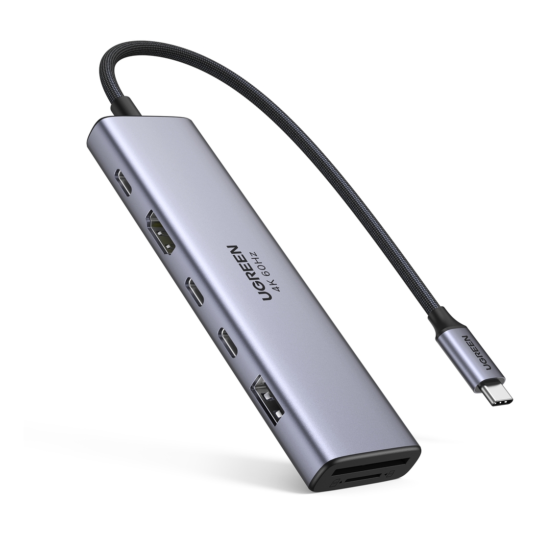 UGREEN 7-In-1 USB-C Hub USB-A 3.2 + 2X USB-C 3.2 + 4K 60Hz HDMI + SD/TF + 100W PD - Space Gray