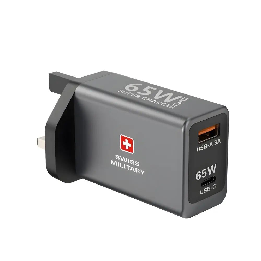 Swiss Military AC Adapter GAN II 65W2C1A Ports With Cable C 60W C To C Ports