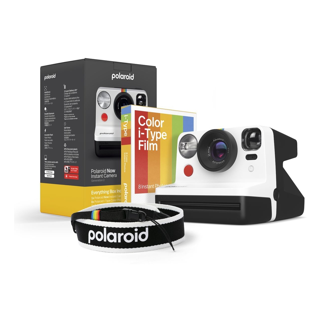 Polaroid Now Gen 2 Everything Box Black & White Instant Camera - White Frame & Strap (Bundle)
