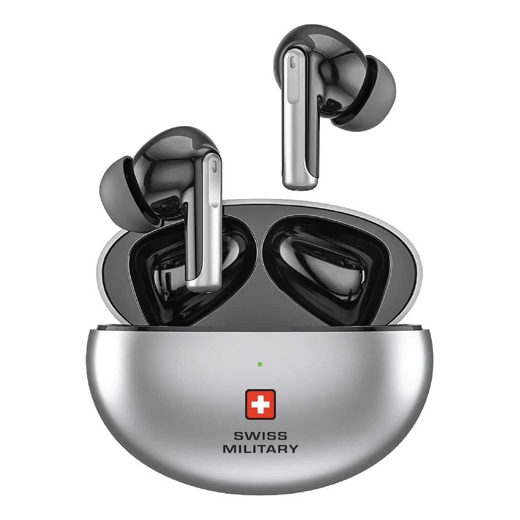 Swiss Military Wireless Charging Stereo Earbuds With ANC + ENC - Silver