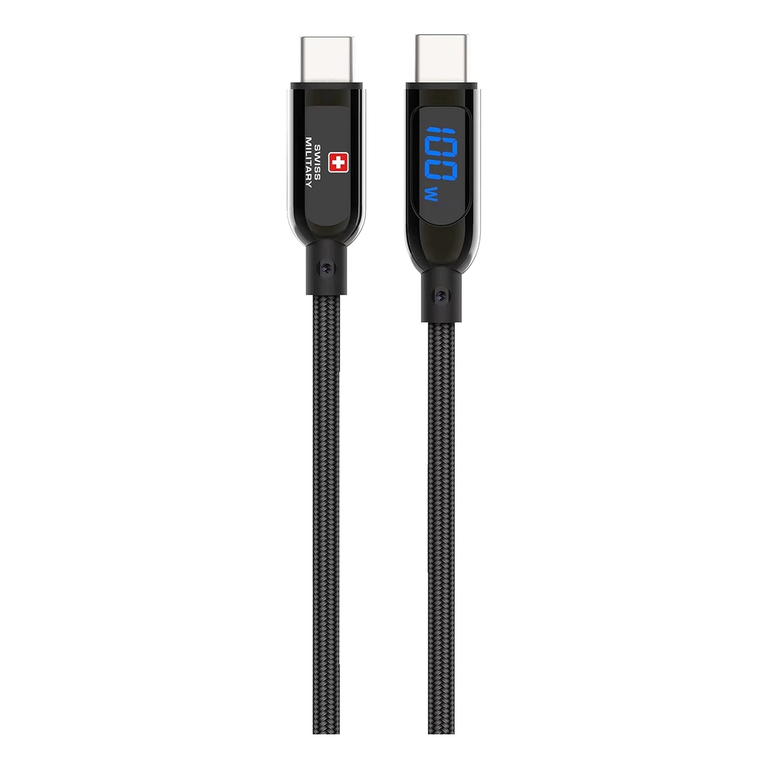 Swiss Military 100W USB-C To USB-C Braided Cable With LED 1m - Black