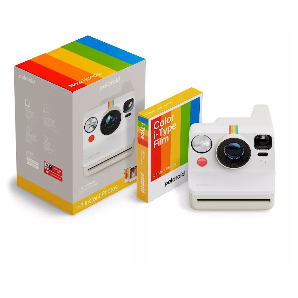 Polaroid Now Gen 3 Pebble White + Color Film Bundle (8 Photos) Autofocus System