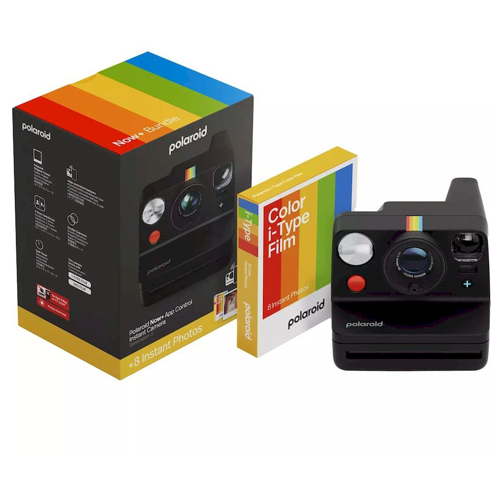 Polaroid Now+ Gen 3 Black + Color Film Bundle (8 Photos) Autofocus System Connected App Control LED