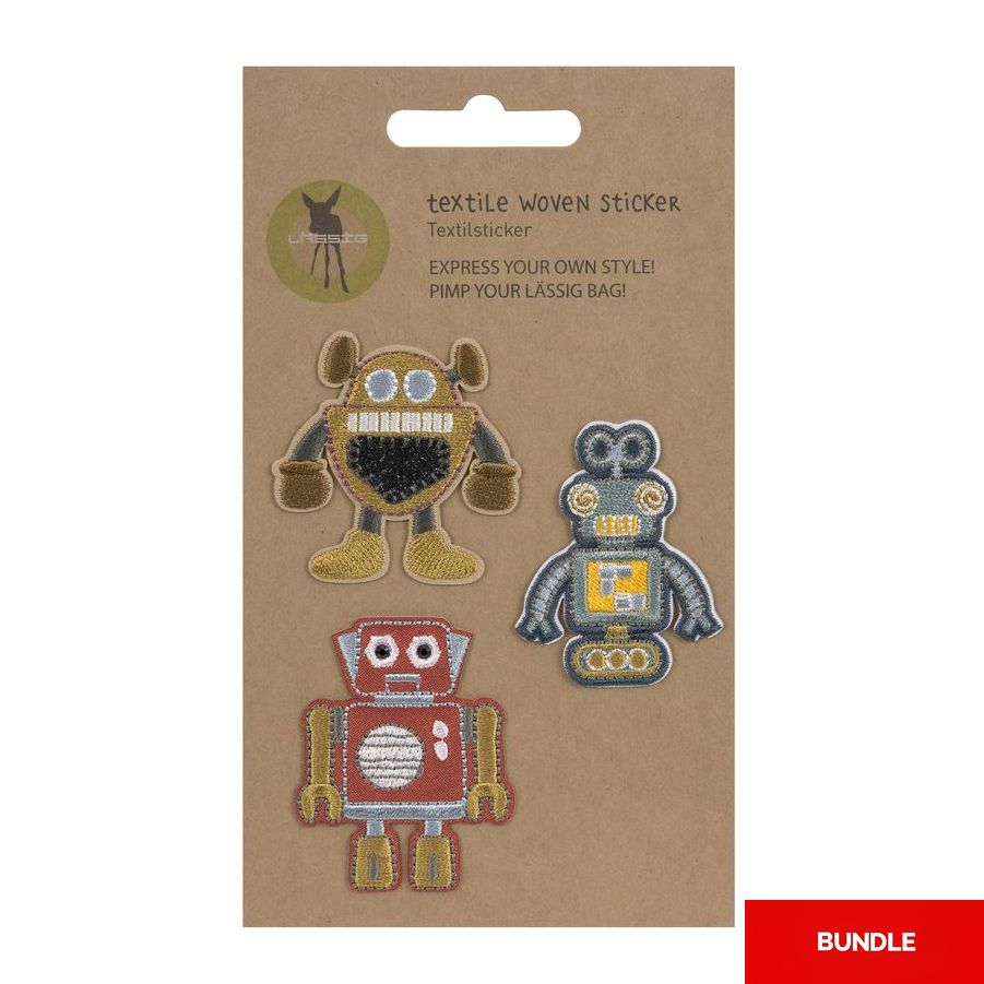 Lassig Textile Woven Sticker Stick On - Robots (Set of 3) (Bundle of 2)