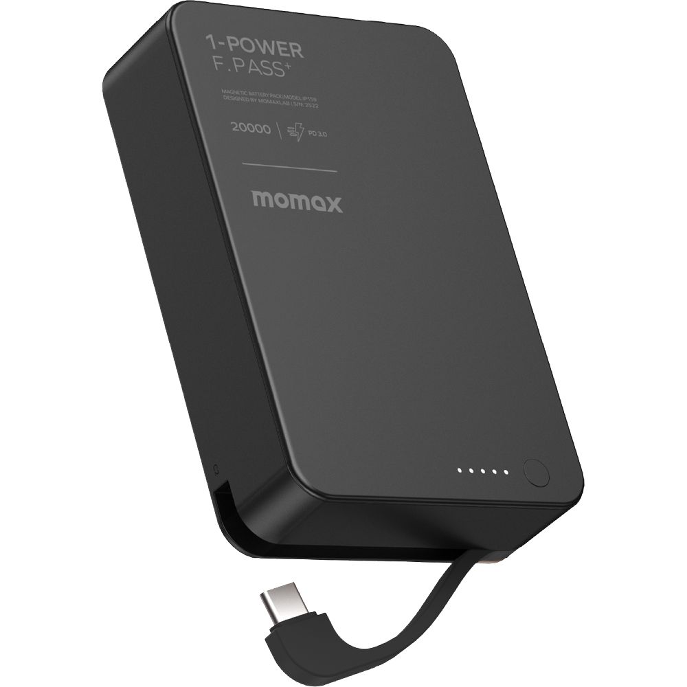 Momax 1-Power F.Pass+ 20000Mah Power Bank With Built-In Cable - Black