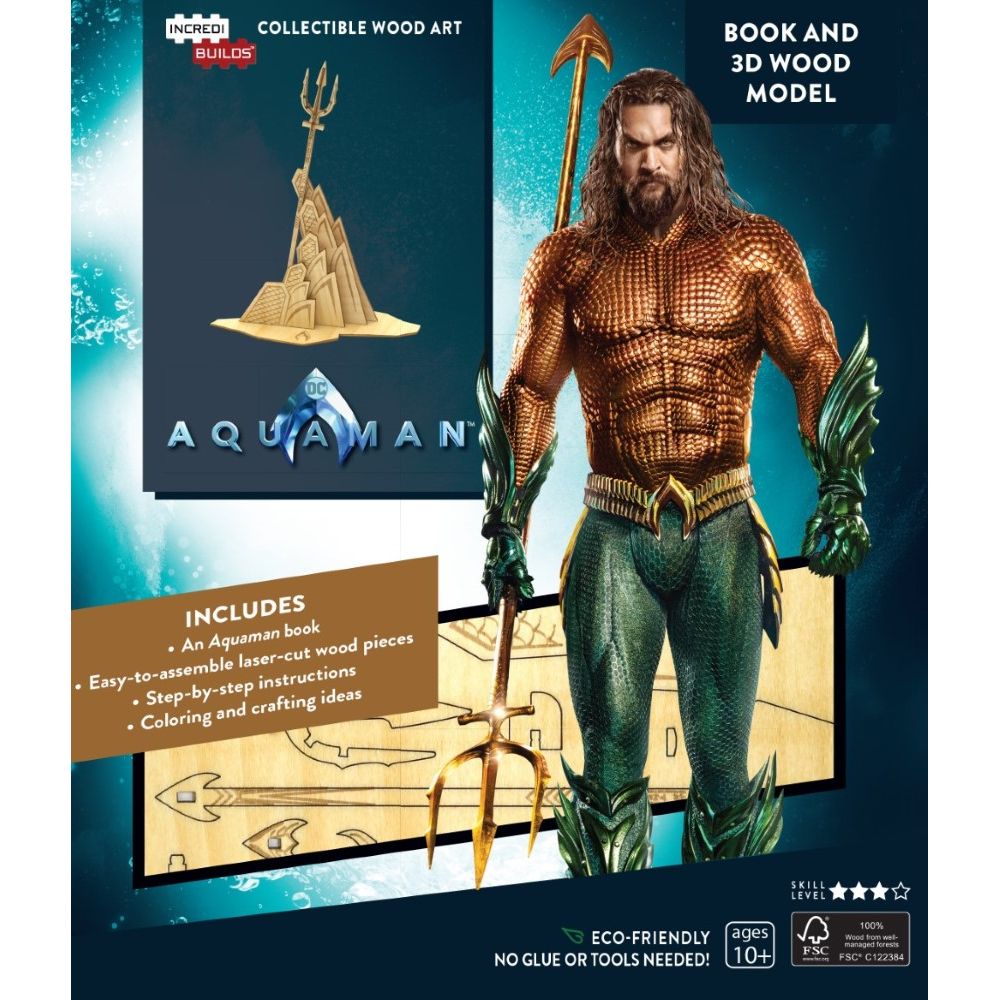 لعبة كتاب ونموذج ثلاثي الأبعاد على شكل Aquaman من إنكريديبويلدز