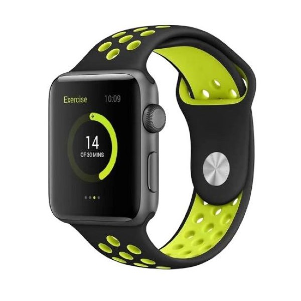 Behello 42/44mm Premium Silicone Strap Black/Yellow for Apple Watch (Compatible with Apple Watch 42/44/45mm)