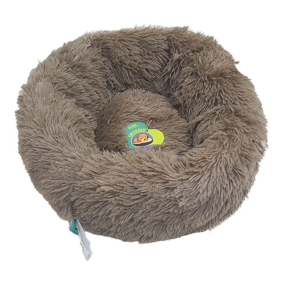 Nutrapet Grizzly Velor Plush Round Pet Bed Dark Beige Large - 71 x 20 cm
