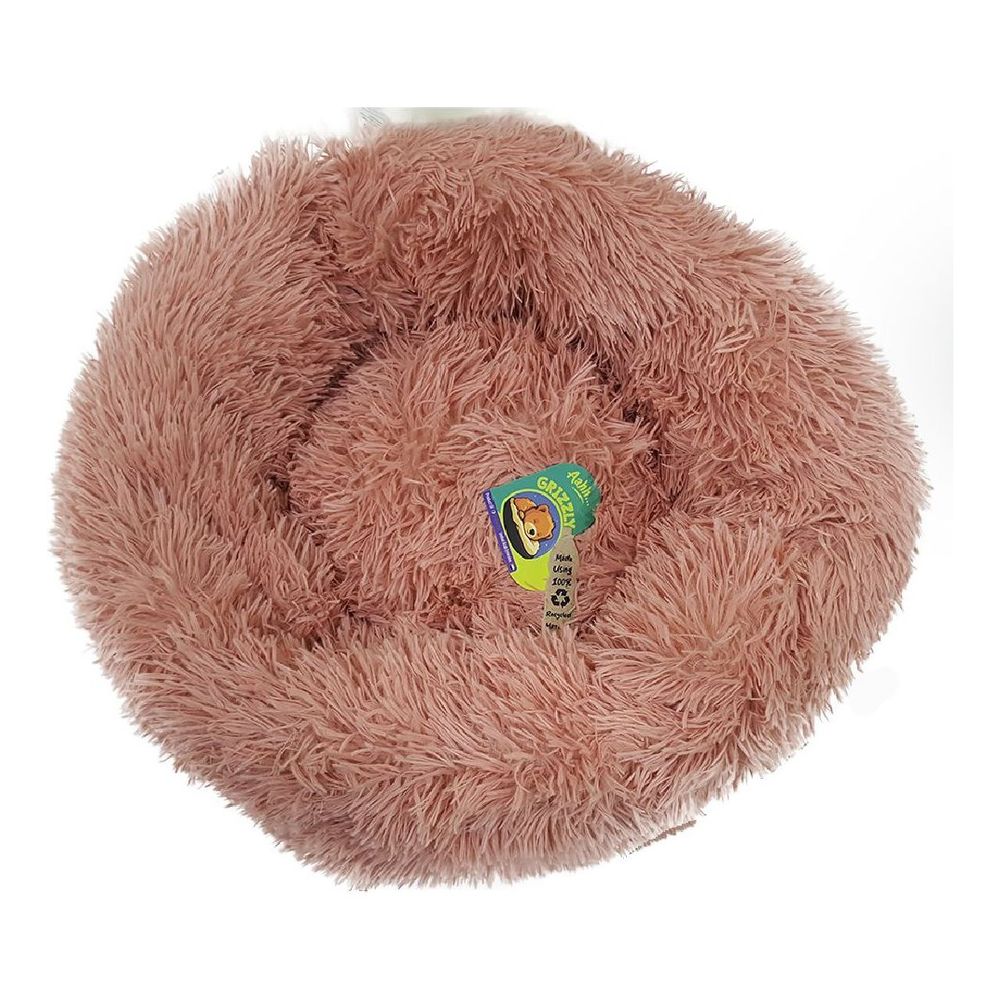 Nutrapet Grizzly Velor Plush Round Pet Bed Beige Pink Large - 71 x 20 cm