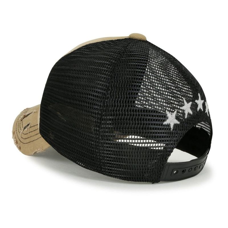 Ililiy Star Embroidery Beige Black Trucker Hat Cotton Baseball Cap