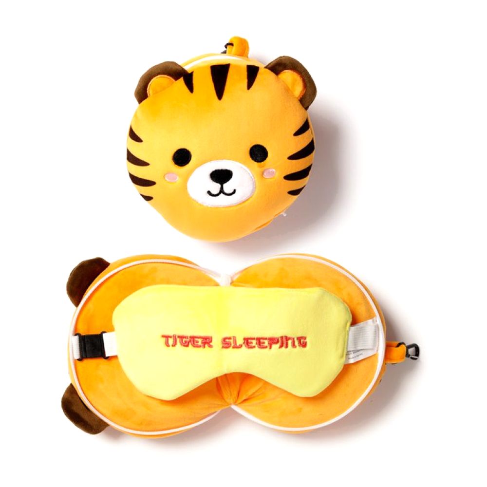 Puckator Tiger Round Plush Travel Pillow & Eye Mask