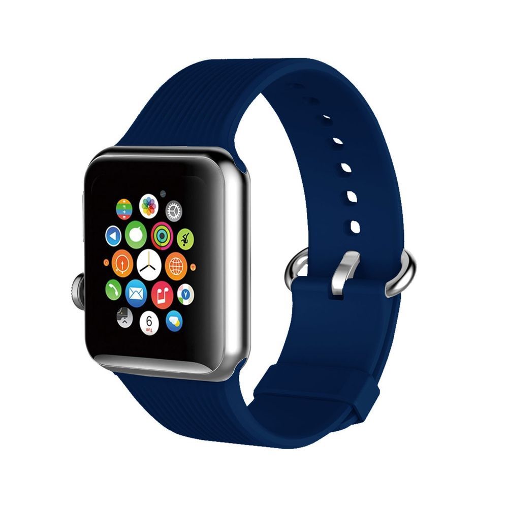 Promate Silica-38 Blue Lightweight Contoured Silicon Watch Strap with Single Tour Deployment Buckle for 38mm Apple Watch (Compatible with Apple Watch 38/40/41mm)