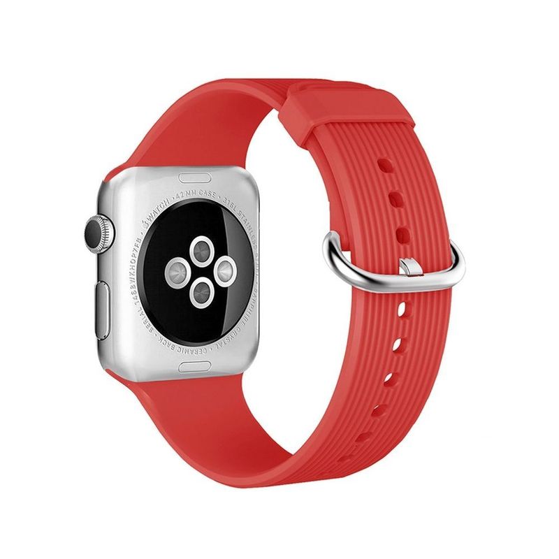Promate Silica-38 Red Lightweight Contoured Silicon Watch Strap with Single Tour Deployment Buckle for 38mm Apple Watch (Compatible with Apple Watch 38/40/41mm)