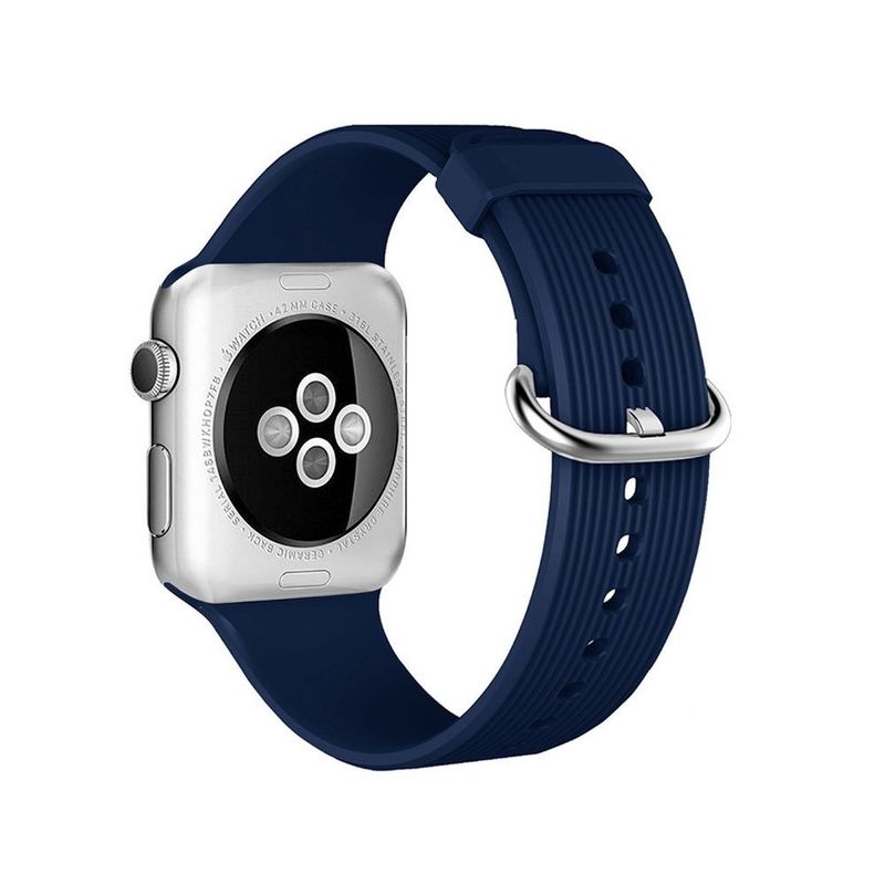 Promate Silica-42 Blue Lightweight Contoured Silicon Watch Strap with Single Tour Deployment Buckle for 42mm Apple Watch (Compatible with Apple Watch 42/44/45mm)