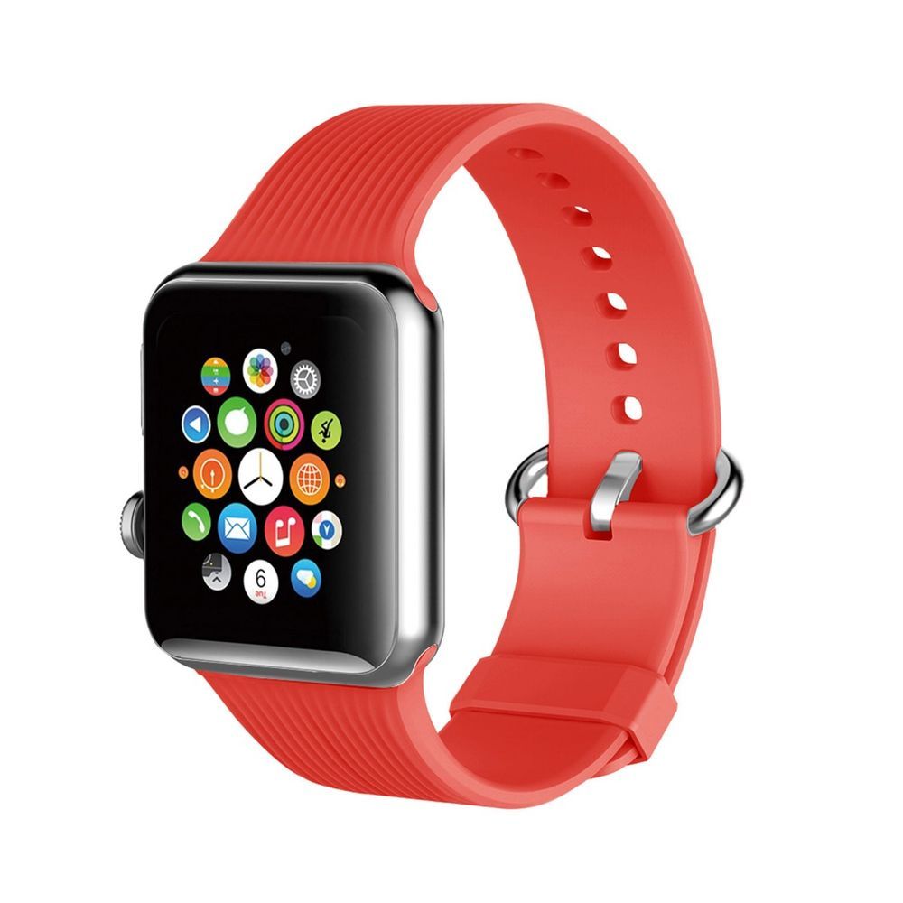 Promate Silica-42 Red Lightweight Contoured Silicon Watch Strap with Single Tour Deployment Buckle for 42mm Apple Watch (Compatible with Apple Watch 42/44/45mm)
