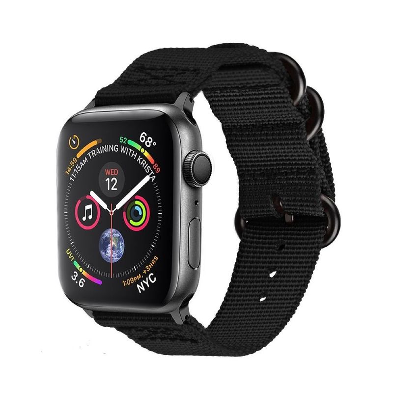 Promate Nylox-42 Black Trendy Nylon Fiber with Metal Deployment Buckle for 42mm Apple Watch (Compatible with Apple Watch 42/44/45mm)