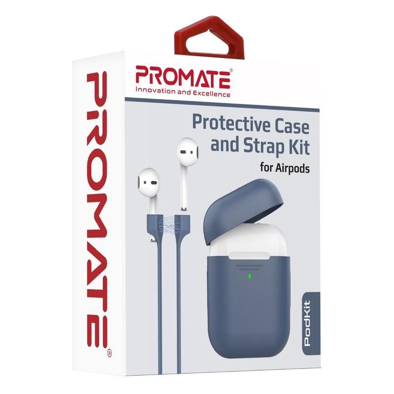 Promate PodKit Navy Protective Case and Strap Kit for AirPods