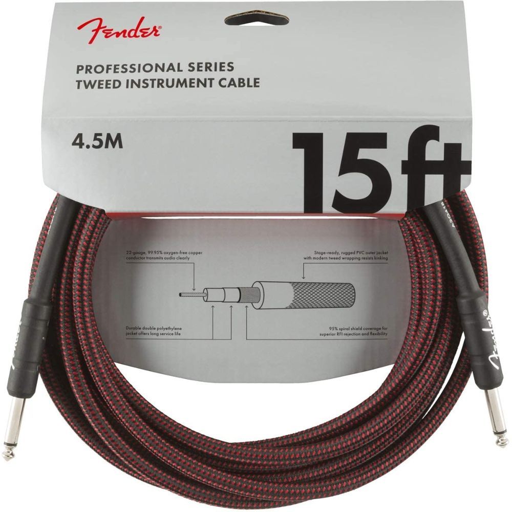 Fender Pro 15-Inch Instrument Cable - Red Tweed