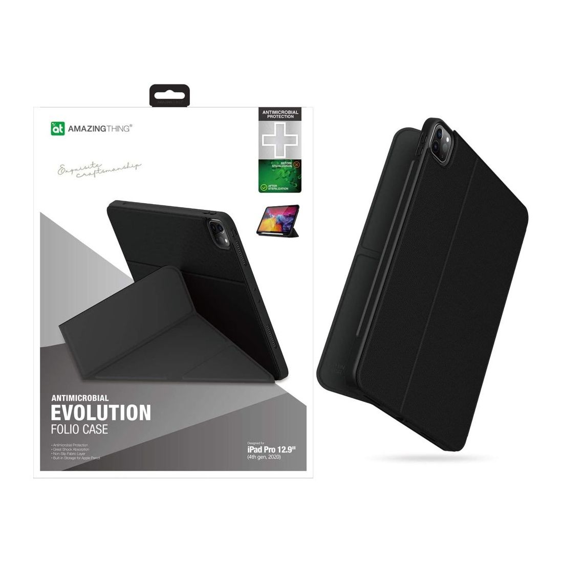 Amazing Thing Bacterial Protection Evolution Folio Case Black for iPad Pro 12.9-Inch with Pencil Holder