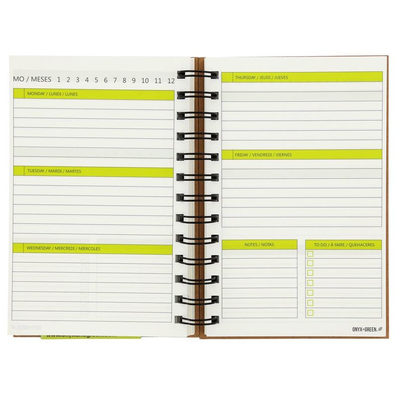 Onyx & Green Spiral Agenda Daily Planner Cork Cover Stone Paper with Undated Sheets Eco Friendly