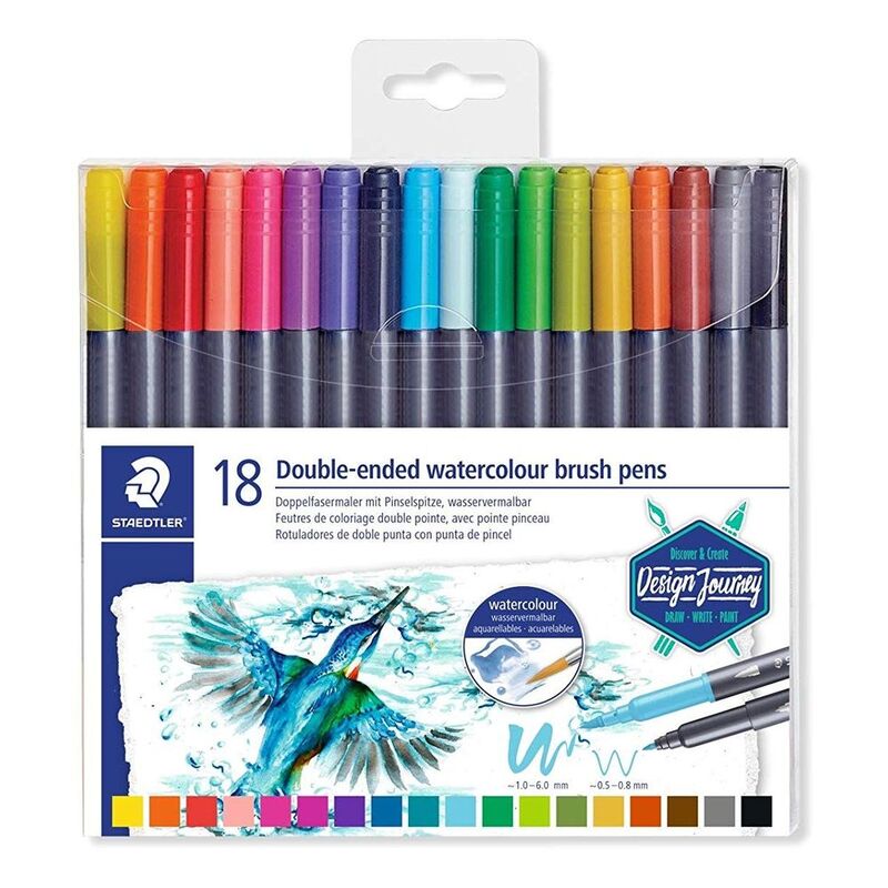 Staedtler Marsgraphic Double-Ended Watercolour Bruch Pens - Assorted Colours (Pack Of 18) Staedtler Marsgraphic Double-Ended Watercolour Bruch Pens - Assorted Colours (Pack Of 18)