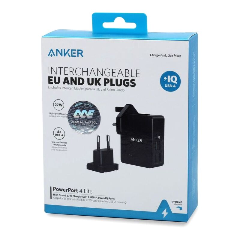 Anker Powerport 4 Lite 4 Port USB Wall Charger 27W Black