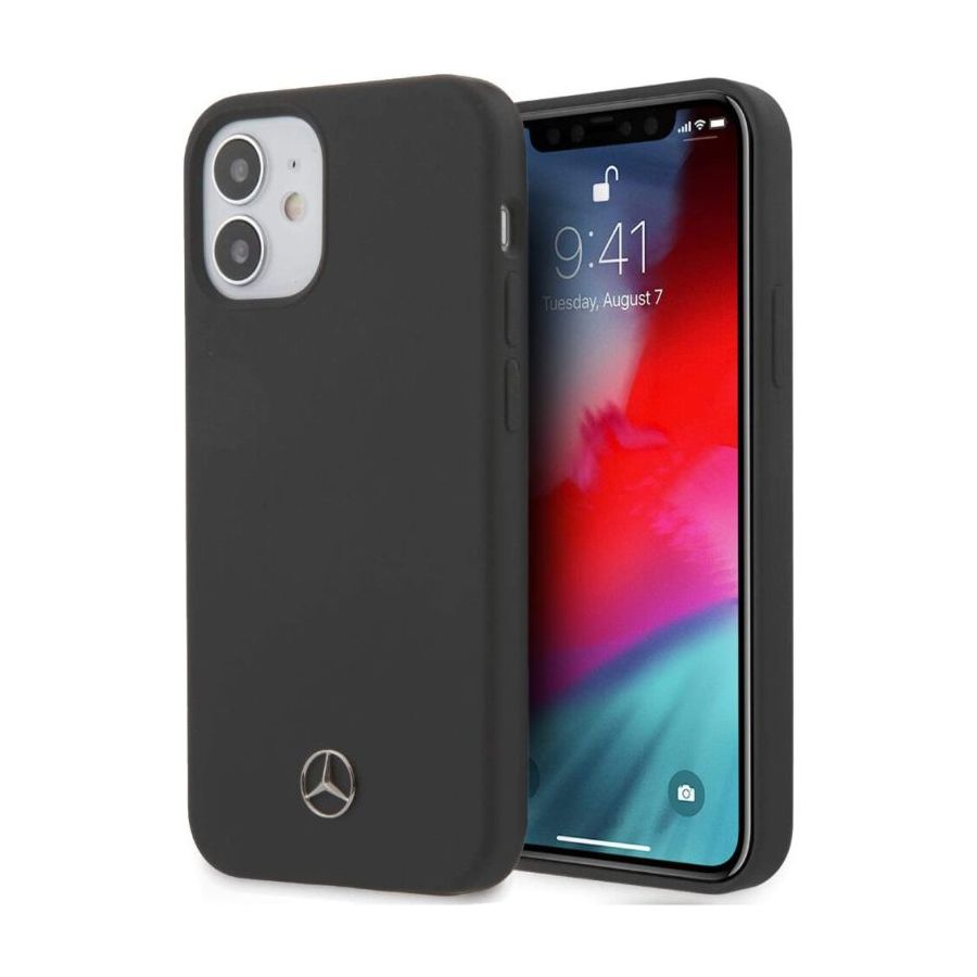 Mercedes Benz Liquid Silicone Case with Microfiber Lining Space Gray for iPhone 12 Mini