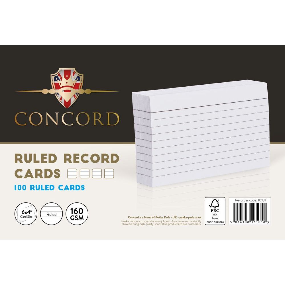بطاقة تسجيل كونكورد مسطرة بقياس 6 × 4 سم أبيض من Pukka Pads