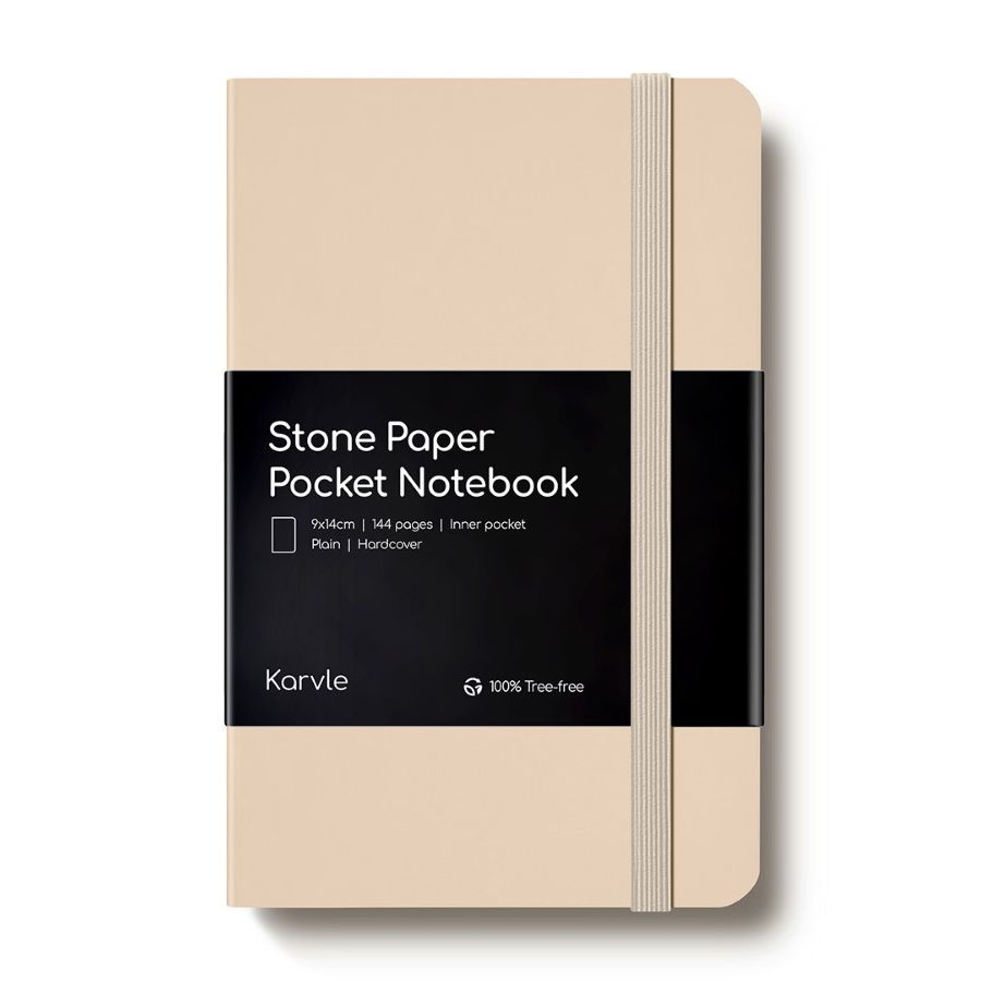 Karvle Plain Hardcover Pocket Stone Paper Notebook - Peach (9 x 14 cm)