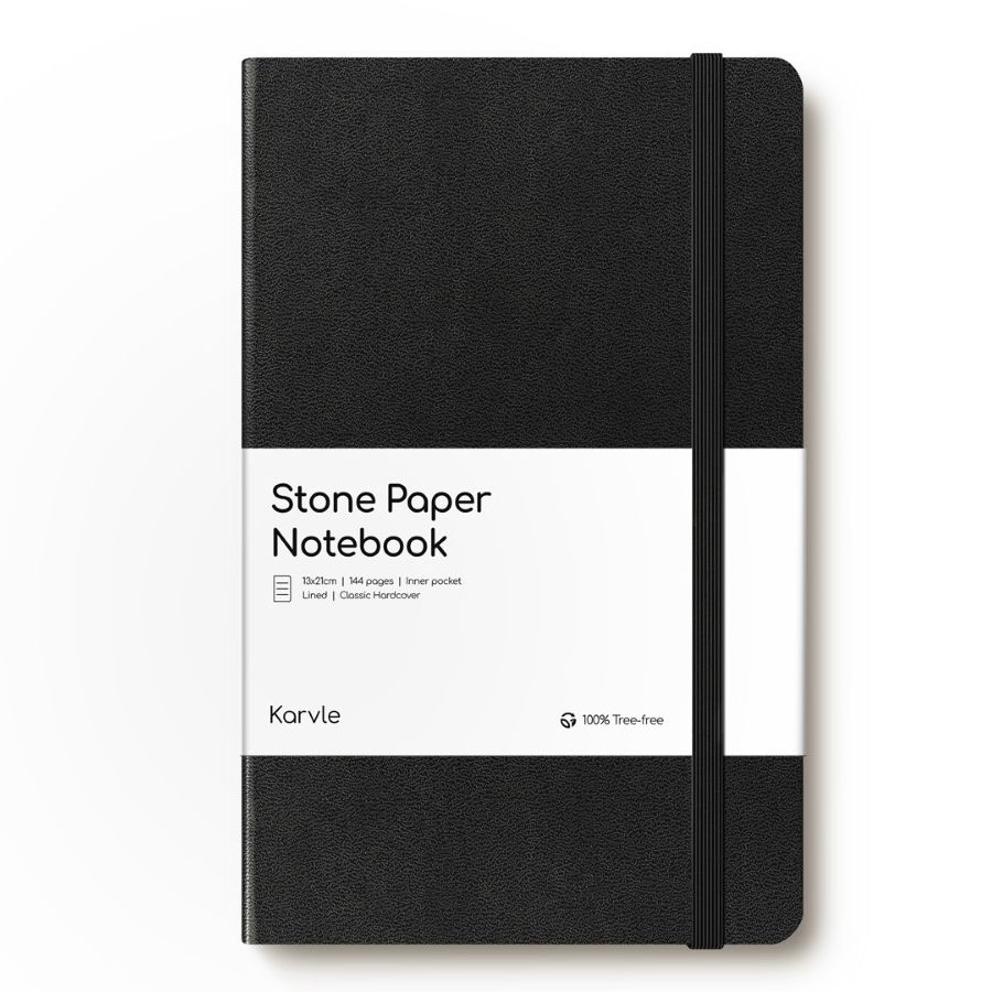 Karvle Lined Classic Hardcover Stone Paper Notebook - Black (13 x 21 cm)