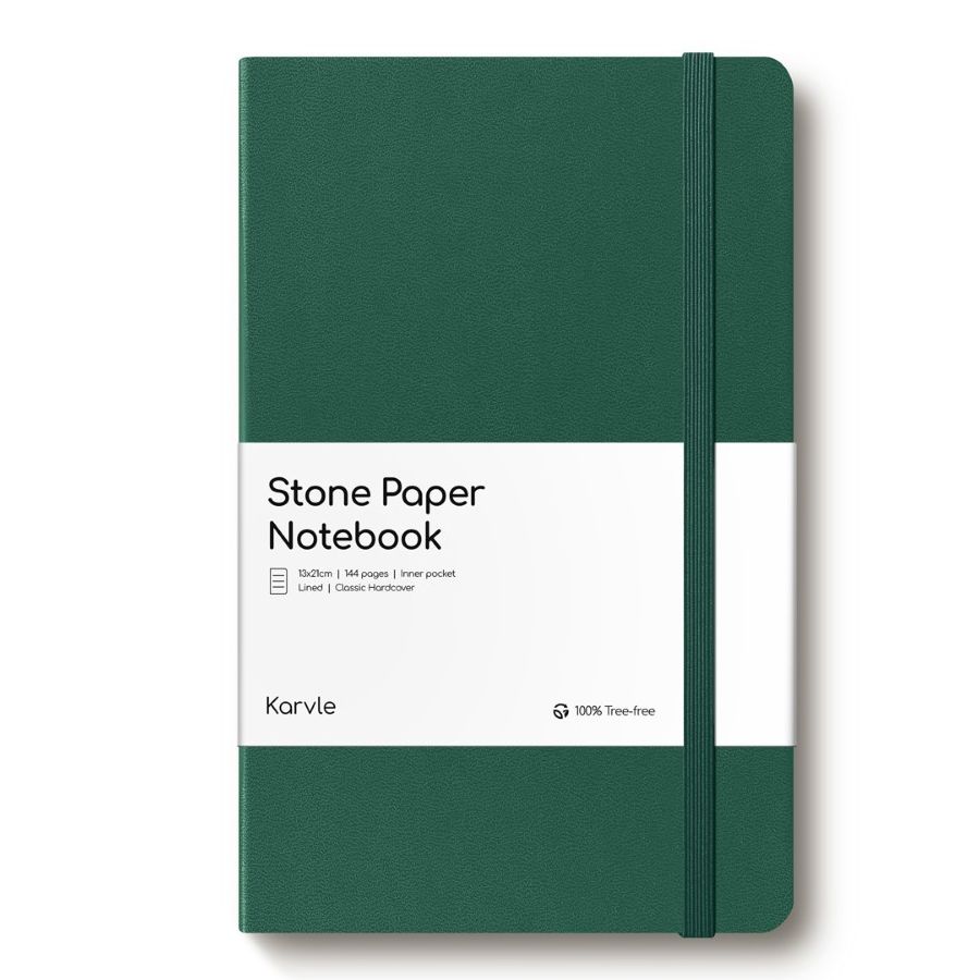 Karvle Lined Classic Hardcover Stone Paper Notebook - Forest Green (13 x 21 cm)