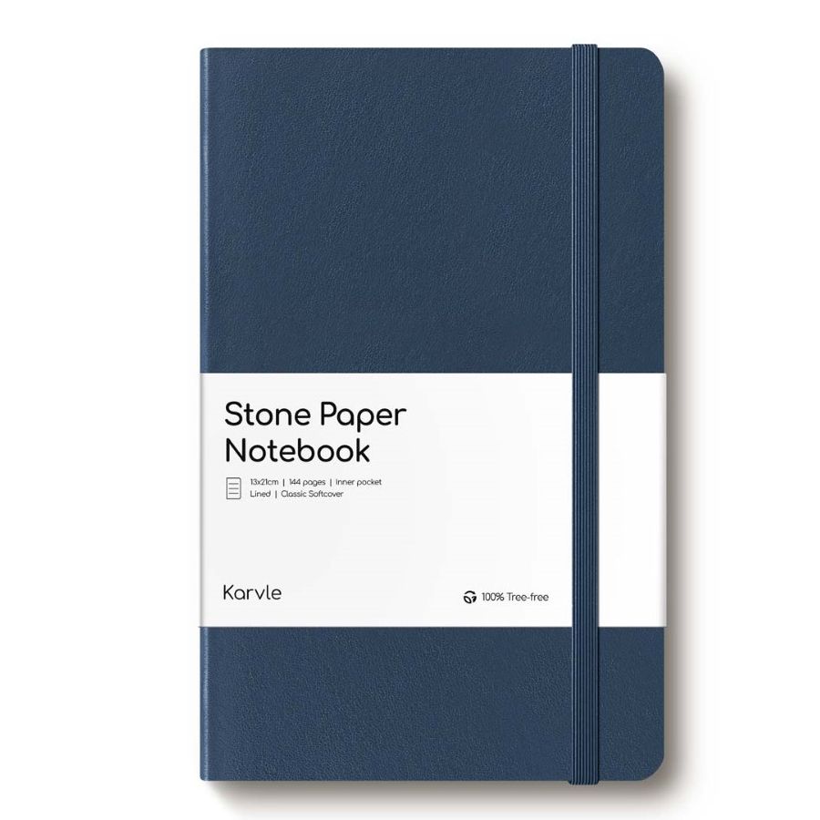 Karvle Lined Classic Softcover Stone Paper Notebook - Deep Blue (13 x 21 cm)