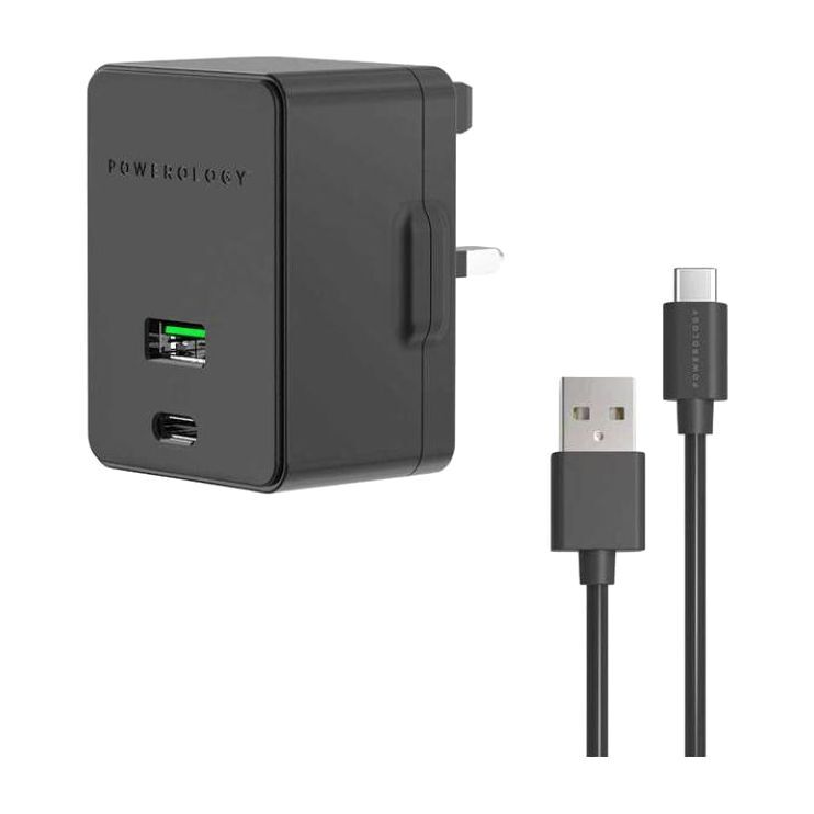 Powerology Dual Port Ultra-Quick PD Charger 36W Type-C Cable 1.2M Black Powerology Dual Port Ultra-Quick PD Charger 36W Type-C Cable 1.2M Black