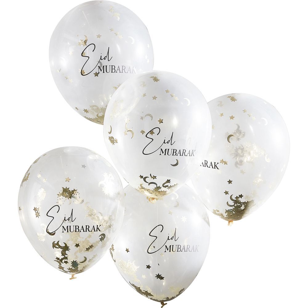 Ginger Ray Balloon Bundle - Eid Mubarak Printed Confetti Balloons (Pack of 5)