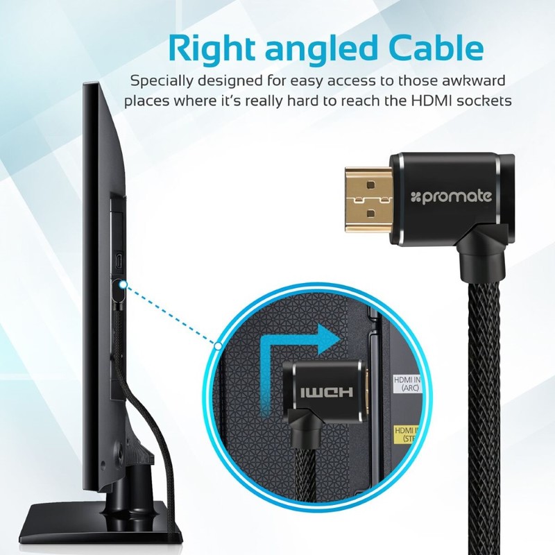 Promate Prolink4k1-150 Black HDMI-Right Angle HDMI Nylon Cable 1.5M