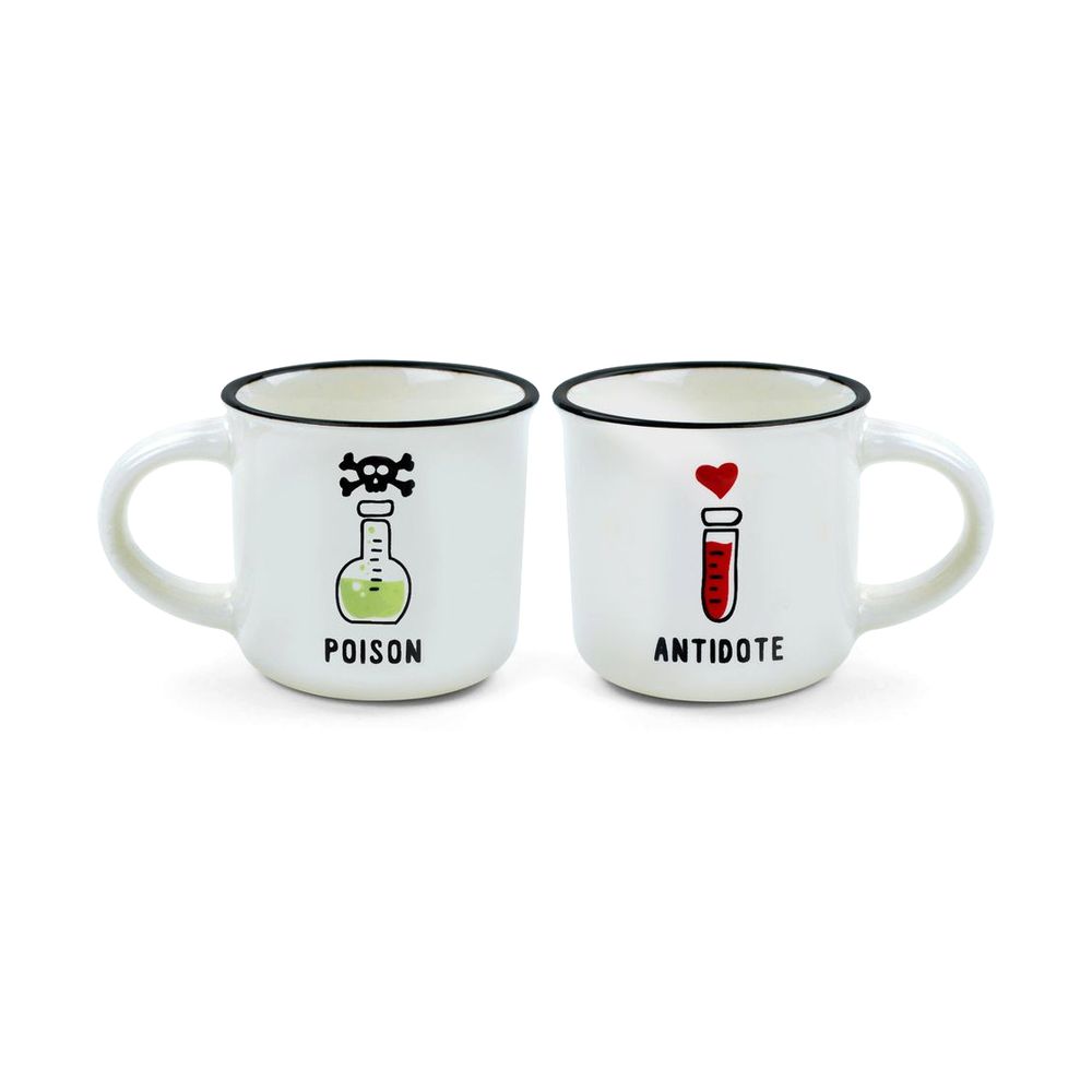 Legami Espresso for Two - Porelain Coffee Mugs 50 ml - Poison & Antidote (Set of 2)