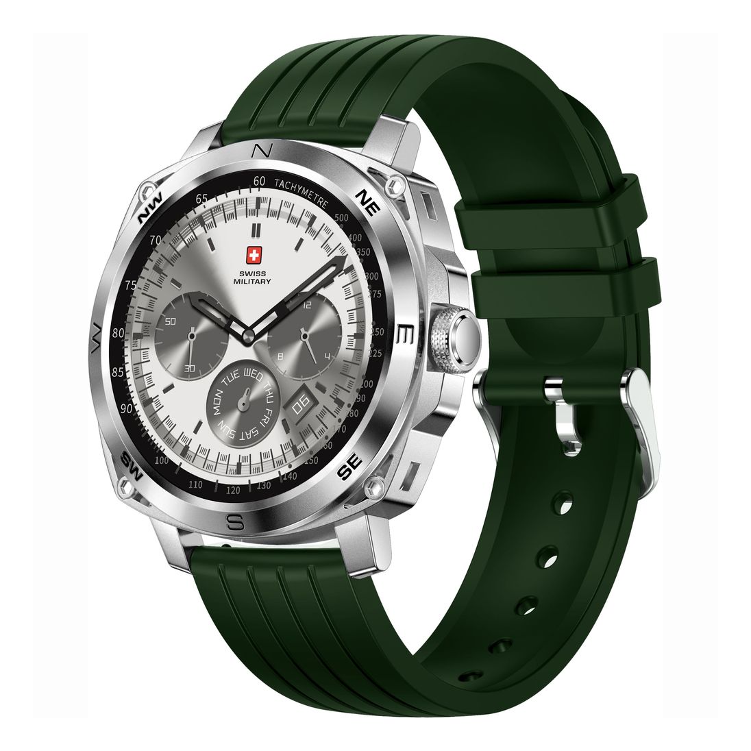 Swiss Military DOM4 Smartwatch - Silver With Green Silicon Strap