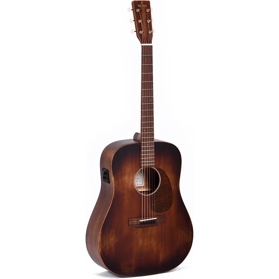 Sigma Guitars DM-15E-AGED D-14 Fret Solid Mahogany Semi-Acoustic Guitar - Distressed Satin - Include Softcase